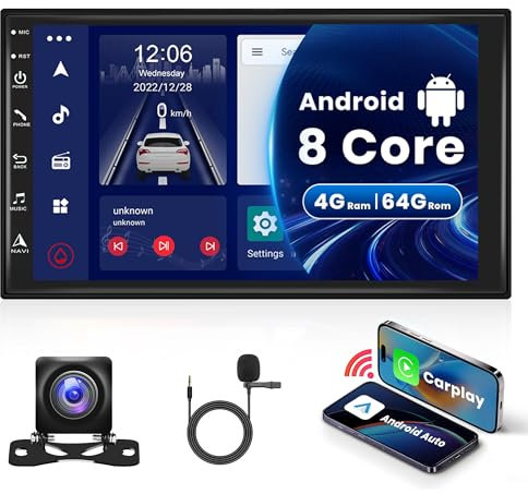 4G+64G 8 Core 4G Android Autoradio 2 Din mit Wireless Apple Carplay Android Auto GPS Navi WiFi 7 Zoll Autoradio mit Mirror Link Bluetooth FM/AM/RDS/DSP/EQ/DAB/USB/OBD Lenkradsteuerung Rückfahrkamera