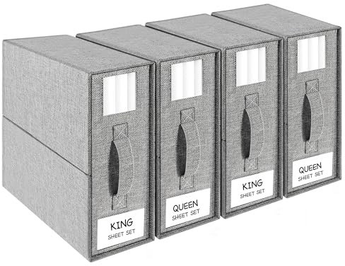 COCASES Aufbewahrungstasche für Bettlaken, 4 Stück Bettwäsche Aufbewahrung Faltbare Unterbettkommode Aufbewahrungsbox für King&Queen Size Bettlaken Bettwäsche Kleiderschrank Decken Kleidung Grau