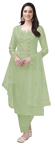 TRENDMALLS Women's Cotton Embroidery Salwar Suit Set Kurta Pant with Dupatta Kurta Set for Women