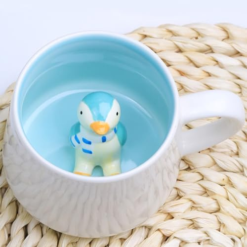 3D Pinguin Tasse Kindertasse - Tier Keramik Kaffee Tasse mit Nette Penguin Innen, Cartoon Milch Tee, Süße Teetasse für Kinder, Mädchen Geburtstage Geschenk