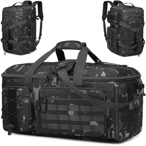 BlesMaller Bolsa de viaje 3 en 1, equipaje de mano, mochila para hombre y mujer, 50 L, táctica, bolsa de deporte con compartimento para mojado y zapatos, bolsa de gimnasio, para natación, fin de