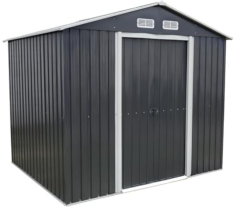 4iQ Metall Gerätehaus 4,6 m² – Stahl Gartenhaus 195x237x208 cm, verzinkt, Schuppen für Werkzeug, Fahrräder & Gartengeräte, Anthrazit