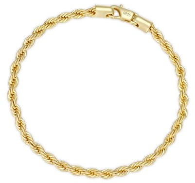 Cheria 4/5mm Silver Men’s Bracelets, 18ct Gold Plated Bracelet Figaro/Twist Rope Chain Bracelet for Men, Men Jewellery Boyfriend Dad Gifts 18/19.5/21/22 CM