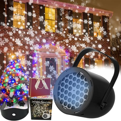 LED Christmas Projection Lamp-16 Patterns of Pure Holiday Magic, Waterproof Christmas Projector Lights, Outdoor Indoor Holiday Projection Lamp Decoration for Garden Lawn House Party (Black, Snowflake)