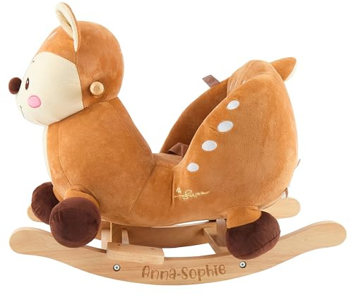 Bieco Plüsch Schaukeltier REH Lina, personalisiert | Geschenk Kinder Schaukelstuhl mit Sicherheitsgurt | Baby Schaukel | Schaukel Kleinkind | Schaukeltier Baby Schaukelwippe ab 9 Monate Geschenkidee