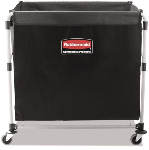 Rubbermaid Commercial Products, Collapsible X Cart, Black, Steel 8 Bushel Bin, Commercial Laundry Cart with Wheels for Hotel/Nursing Home/Home/College Easily Move Laundry/Supplies/Groceries