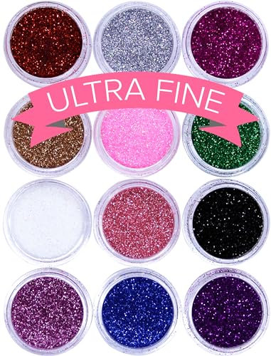 Ultra FINE Glitter for Gel Nail Art Pots Set - NYK1 DUST Powder, Face Paint Makeup, Hair, Shellac Nail Polish Craft, Festival Face Glitter - Brush Body Tattoos Make Up Sets for Kids Children
