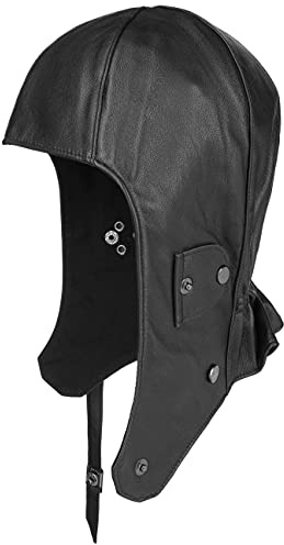 LIERYS Nappaleder Cabriohaube Fliegermütze aus Lamm-Nappaleder Ledermütze mit Baumwollfutter Cabriomütze mit Kinnverschluss Damen Herren Sommer Winter