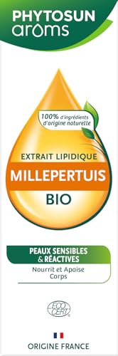 PHYTOSUN AROMS - Extrait Lipidique de Millepertuis Bio - 100% Bio - Analysé & Conditionné en France - Corps - Nourrit et apaise la peau - 50 ml
