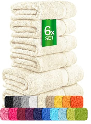 etérea Carli Handtuch Set 6-TLG Frottee 500 g/m² saugstark – Natur | 6-tlg. Set: 2x Duschtuch 70×140, 4x Handtuch 50×100 · Trocknergeeignet · 500 g/m² · 100% Baumwolle · OEKO-TEX Made in Green