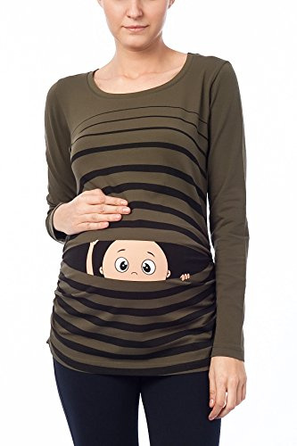 Vêtement de Maternité Humoristique T-Shirt Mignon à Motifs Cadeau pour Grossesse Femme Humour Tee Haut Vetement de Maternite à Manches Longues