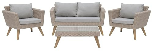 4-Sitzer Lounge Set 4-teilig Rattan braun Auflagen grau modern Vittoria