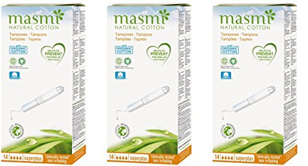 14 Masmi Super Plus Applicator Tamponger Certifierad ekologisk bomull, allergivänlig, biologiskt nedbrytbar, parfym, viskos, Rayon, klor och dioxinfri (trippelpack)