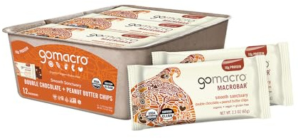 GoMacro MacroBar Organic Vegan Protein Bars - Double Chocolate + Peanut Butter Chips (2.3 Ounce Bars, 12 Count)