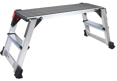 LEADALLWAY Aluminum Work Platform 38x15 Large Size Step Stool Folding Portable Work Bench with Non-Slip Mat Capacity 660 LBS Heavy Duty