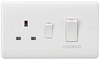 Commutateur de cuisinière Knightsbridge Curved Edge 45 A DP et prise 13 A (culbuteur blanc)