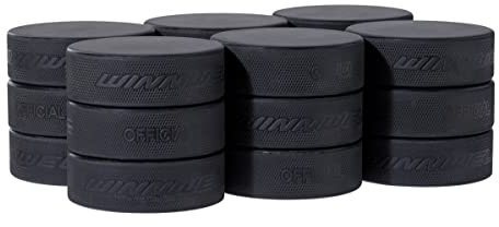 Winnwell 18 Schwarze Eishockey-Pucks – Standard-Eispuckey-Box mit 170 g, offizielle Größe, perfekt für die Handhabung von Stöcken und Workouts für