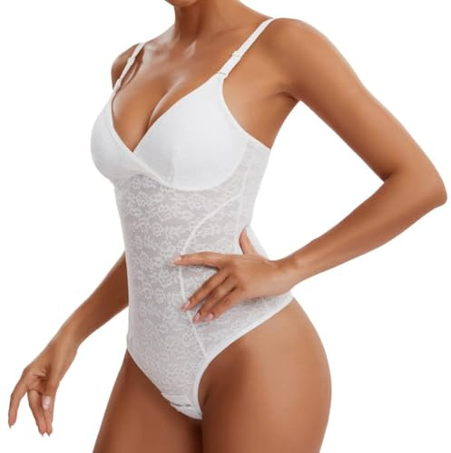Joyshaper Women Thong Bodysuit Waist Trainer Full Body Shaper White S