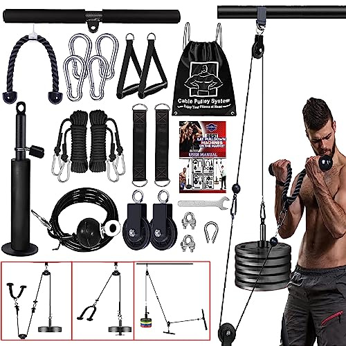 Taeku Seilzug-Fitness, Verbesserte Gewicht Seilzugsystem für LAT Pull Down Bizeps Curl Trizeps Armtraining Gewichtsscheibensystem Zusatzgeräte für DIY Gym (3 Seile + 3 Griffe)
