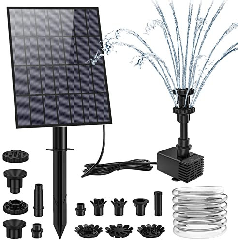 AISITIN DIY Fuente Solar Jardin Exterior 3,5W con 15 Boquillas Tubería de Agua de 1.5 Metro y Estaca Fuente Solar para Jardín, Estanque, Piscina, Exterior（3,5W）