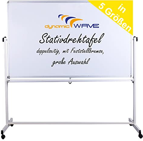 Dynamic Wave, mobiles Whiteboard magnetisch, 200 x 100 cm, doppelseitiges, Feststellbremse, Stativdrehtafel mit Aluminiumrahmen, mit Ständer u. Rollen