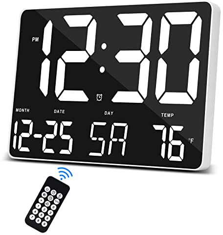 SZELAM Digitaluhr Großes Display,11,5 Digitaler Kalenderwecker mit Funkfernbedienung,LED Übergroße Wanduhr mit Datumstemp.12/24H,Snooze Wecker für Zuhause Schlafzimmer Büro Gym