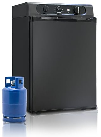 SMETA Gas 3-Way Camping Fridge 60L, 12V/240V/Gas Powered Campervan & Motorhome Fridge, Quiet, Black