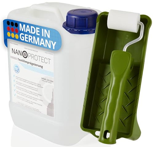 Nanoprotect Textilimprägnierung | 2,5 L Großgebinde inkl. Malerset zum Aufrollen | High-Tech Imprägnierung für Textilien | Stark wasserabweisend mit Abperleffekt | Ideal gegen Schmutz und Nässe