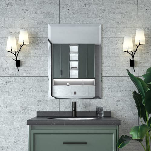 Mirrorons Beveled Mirror, Bathroom Mirrors for Wall 20 x 28, Frameless Rectangle Bathroom Mirror with Beveled Edge, Hangs Horizontally or Vertically, Upgraded Packing