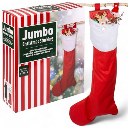 MIJOMA Weihnachtszauber - Festlicher XXL-Weihnachtsstrumpf in Jumbo-Größe, 1,54 m lang, mit vielseitig einsetzbaren Aufhänge-Schlaufen. Die ultimative Weihnachtsdekoration, aus 100% Polyester