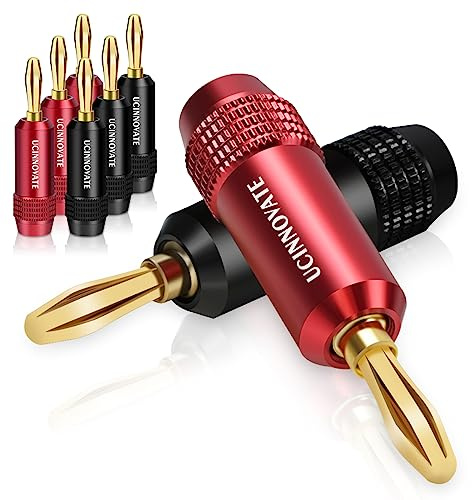 WOWLED 8 Stück vergoldete Bananenstecker, Premium 24K vergoldete 4mm Bananenstecker für 12AWG - 18AWG Lautsprecherkabel HiFi Anschluss, Heimkino Audiokabel, Stereoanlagen