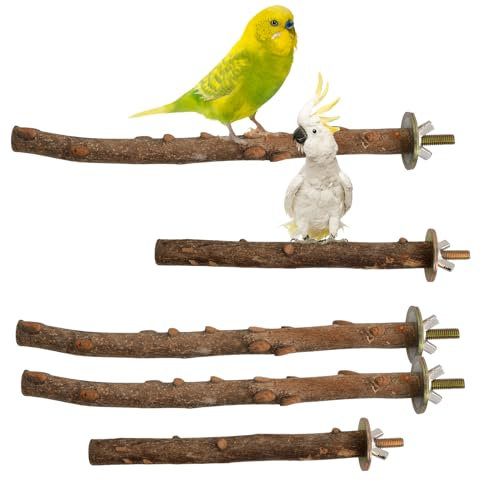 Wisebom 5 Stück Natur Sitzstangen für Vögel wie Wellensittich, Vogelkäfig Zubehör Vogelspielzeug Natur Sitzstangen für Vögel Naturholzstangen für den Vogel als wichtiges Vogelzubehör im Vogelkäfig