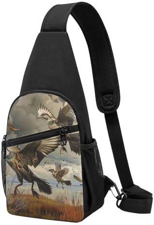 JCVOTREL Jagd fliegende wilde bedruckte Brusttasche, Umhängetasche, für Herren und Damen, Reise-Brusttasche, Wandern, Schultertaschen, Schwarz , One size