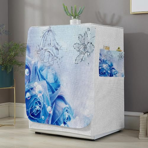 Highdi 3D Housse de Protection pour Machine à Laver, Chargement Frontal Housse La Poussière avec Ouverture Frontale pour Linge Domestique (Fleur Rose 5,Capacité S 6~7.5KG)