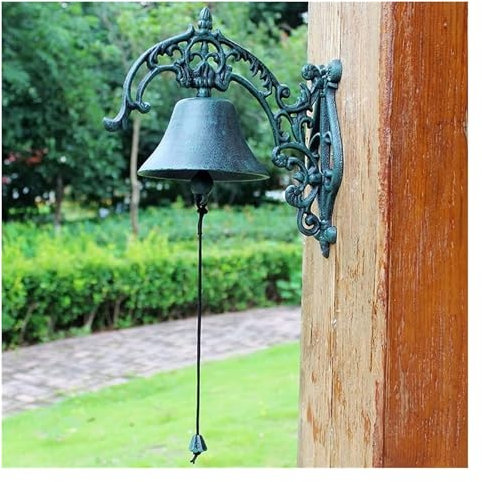 SFQEVHRZ Wandglocke für den Außenbereich Türglocke, Abendessenglocke aus Gusseisen, antike, an der Wand hängende Abendessenuhr mit edlen Logos, geeignet for Innenhöfe und Bars