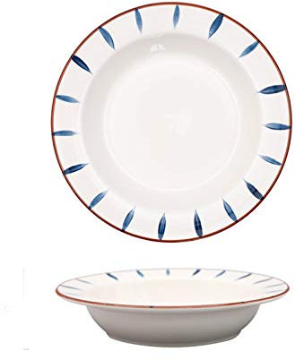 Snowflyk Essteller, weiße Essteller mit blauen Motiven, Pastateller mit Keramikglasur, Salatteller, Suppenteller in Hutform, für die Mikrowelle geeignet (A 1 Packung)