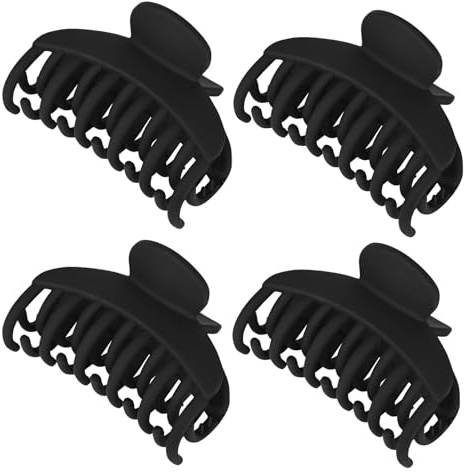 DEEKA 4 pinzas para el pelo de 2.5 pulgadas, dientes de doble fila mate, pinzas de pelo gruesas, medianas y finas, para mujer (negro)