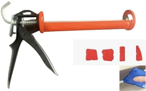 Pistolet à Cartouches Silicone en METAL ROBUSTE + OUTIL PRATIQUE pour AFFINER parfaitement le joint. Pour Calfeutrer jusqu'à 310ml, Transmission de force 12:1