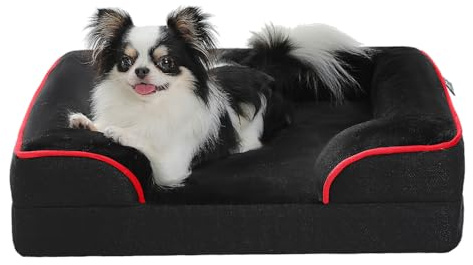 PAWZ Road Kleines Hundebett, waschbar, orthopädisch mit abnehmbarem Flanellbezug und Reißverschluss, Hundesofa für kleine Hunde, 2-lagiges wasserdichtes Hundebett Schwarz, 61x45x16cm