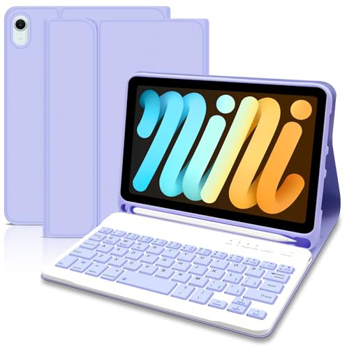 Funda con teclado para iPad Mini 7 (A7 Pro) 2024 de 8.3 pulgadas, funda con teclado para iPad mini A17 Pro/6ª generación, funda con teclado desmontable para iPad Mini y soporte para lápices para mini