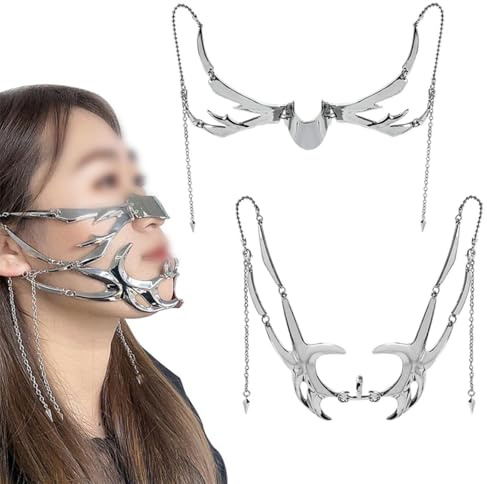 Sarini 2 pezzi punk maschera meccanica mezza maschera irregolare in metallo per cosplay costume di Halloween accessori per il viso gioielli in stile steampunk per festa
