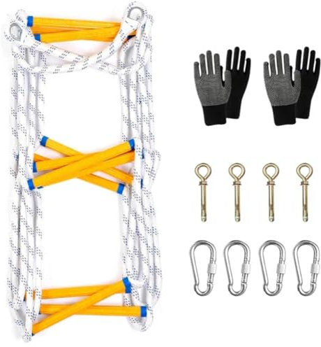 CAFIEDR Strickleiter, Feuerleiter 5 m/16,4 ft mit 2 Haken, Feuerleiter-Sicherheitsseil, tragbare Not-Strickleiter für Fenster, Balkon, Häuser, Leitplanke(59 Fuß/18 Meter)
