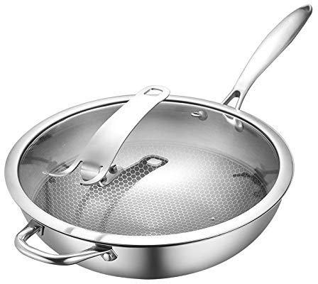 Padella wok antiaderente in acciaio inossidabile per fornelli a induzione a gas pentola da 34 cm per cucina domestica