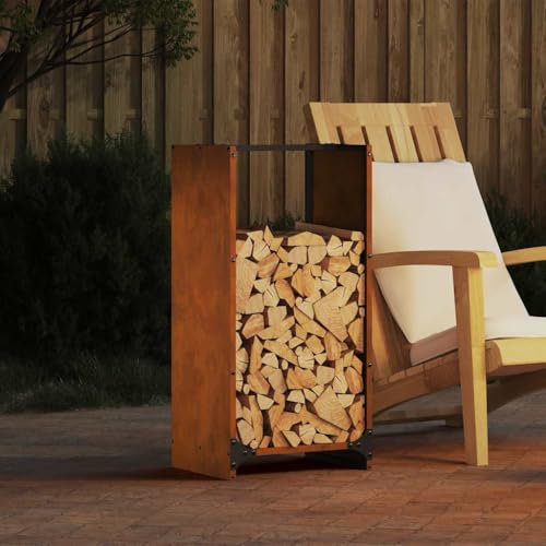 Rantry Arredo Rastrelliera per Legna da Ardere 40x30x80 cm in Acciaio Corten, Mobilia Portalegna da Interno, Portalegna da Ardere, Porta Legna per Camino, Legnaia da Interno M-864236