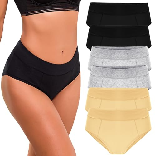 Bresdk Bragas Mujer Algodón Braguitas Cintura Media Ropa Interior Colores Lisos Cómodas y Suaves Pack de 6 XL