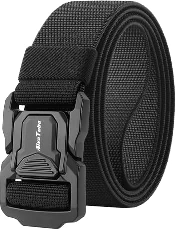 AivaToba Quick Release Work Belts for Men, Tactical Belt for Hiking & Daily Work Trousers, Black Nylon Canvas Mens Belt for Trousers, Men's Belts With Secure Buckle (40'' to 48'' Waist Adjustable)