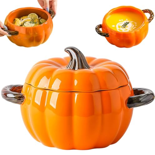 Kürbis Holländischer Ofentopf, 1, 7l Nicht-Stick-Keramik-Kürbis-Holländerofen mit Deckel & Handle sogar Heizküchentopf-Form, Halloween-Dekorationen