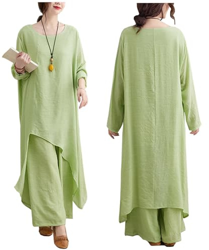 DAYKET Tai Chi Uniform für Frauen Damen Langarm Kung Fu Anzüge Baumwolle und Leinen Kampfsportkleidung,Green-XXL