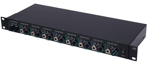 Pyhodi Amplificateur de Casque à 8 Canaux, Séparateur Stéréo de 6,35 Mm de 6,35 Mm, pour Les Performances en Direct de Studio, Circuit Analogique HiFi, Support de Rack 1U, Voyant (Prise UE)
