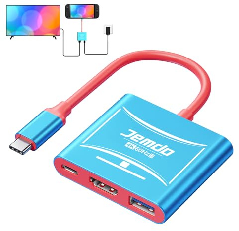 JEMDO Dock Switch 2 Adattatore TV 3-in-1 4K 60Hz HDMI 2.0 18Gbps PD 100W USB 3.0 con Guscio in Alluminio Portatile Compatibile con Switch 2 (versioni < V21.0.0)/OLED/2017, Steam Deck, ROG Ally – Blu
